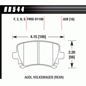 Колодки тормозные HB544R.628 HAWK Street Race задние AUDI TT 8J, A6, Allroad 4H, A3 / VW Golf 5,6 ,