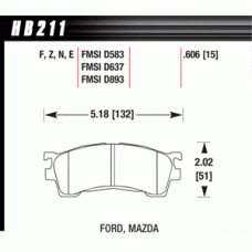 Колодки тормозные HB211E.606 HAWK Blue 9012 Ford, Mazda 15 mm