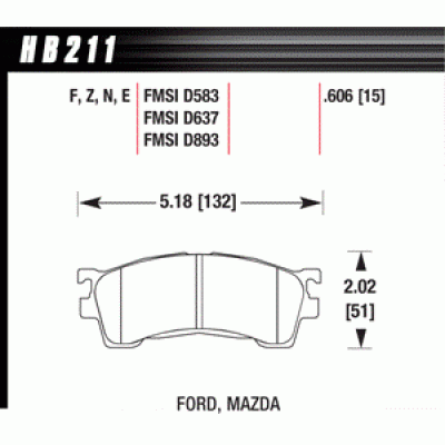 Колодки тормозные HB211E.606 HAWK Blue 9012 Ford, Mazda 15 mm