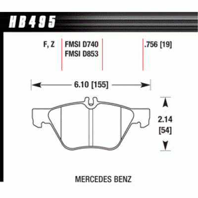 Колодки тормозные HB495F.756 HAWK HPS передние MERCEDES CLK320 (C208), W210