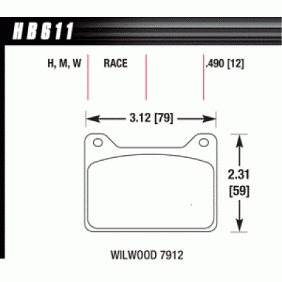 Колодки тормозные HB611H.490 HAWK DTC-05 Wilwood 12 mm