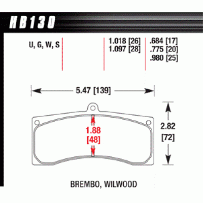 Колодки тормозные HB130S.775 HAWK HT-10 Brembo 20 mm