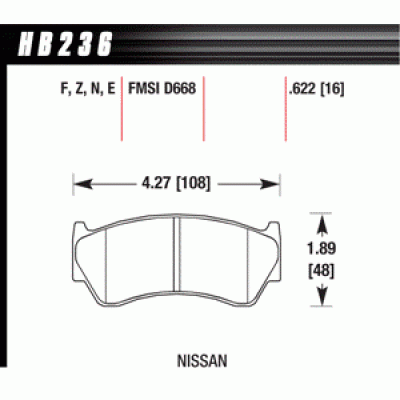 Колодки тормозные HB236E.622 HAWK Blue 9012 Nissan 16 mm