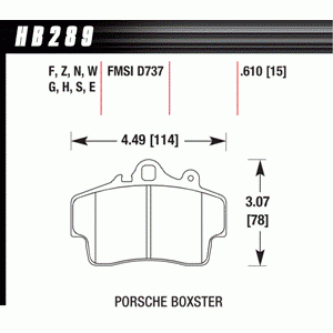 Колодки тормозные HB289H.610 HAWK DTC-05 Porsche Boxster 16 mm