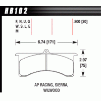 Колодки тормозные HB102L.800 HAWK MT-4 AP Racing 6, Sierra/JFZ, Wilwood 20 mm