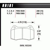 Колодки тормозные HB181Z.660 HAWK PC передние Nissan Skyline GT-R R33 / R34; Honda Integra DC5