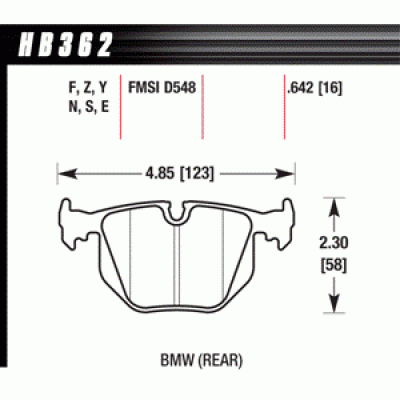 Колодки тормозные HB362Z.642 HAWK PC задние BMW (E31) / M3 3.2 i E40