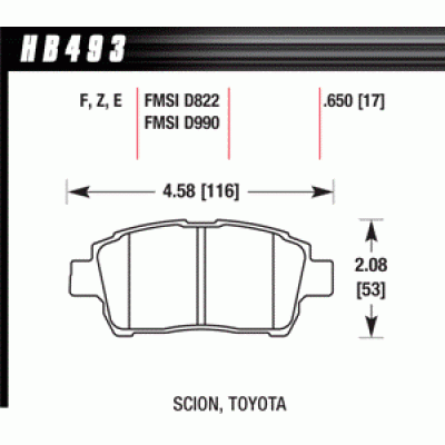 Колодки тормозные HB493S.650 HAWK HT-10 Scion, Toyota 17 mm
