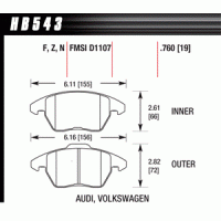 Колодки тормозные HB543R.760 HAWK Street Race передние AUDI A3 / VW Golf 5,6 , Passat CC, B6, B7