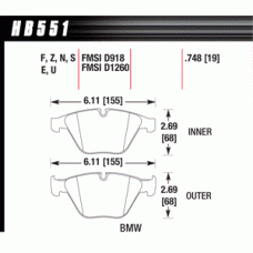 Колодки тормозные HB551R.748 HAWK Street Race передние BMW 3 (E90,91,92) 335i, M3 E90, 5 E60, 6 E63