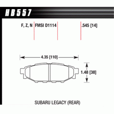 Колодки тормозные HB557R.545 HAWK Street Race задние Subaru BR-Z, Forester SG, SH, Impreza GH, Legac